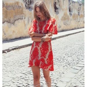For Love & Lemons Red and Nude Backless Dress